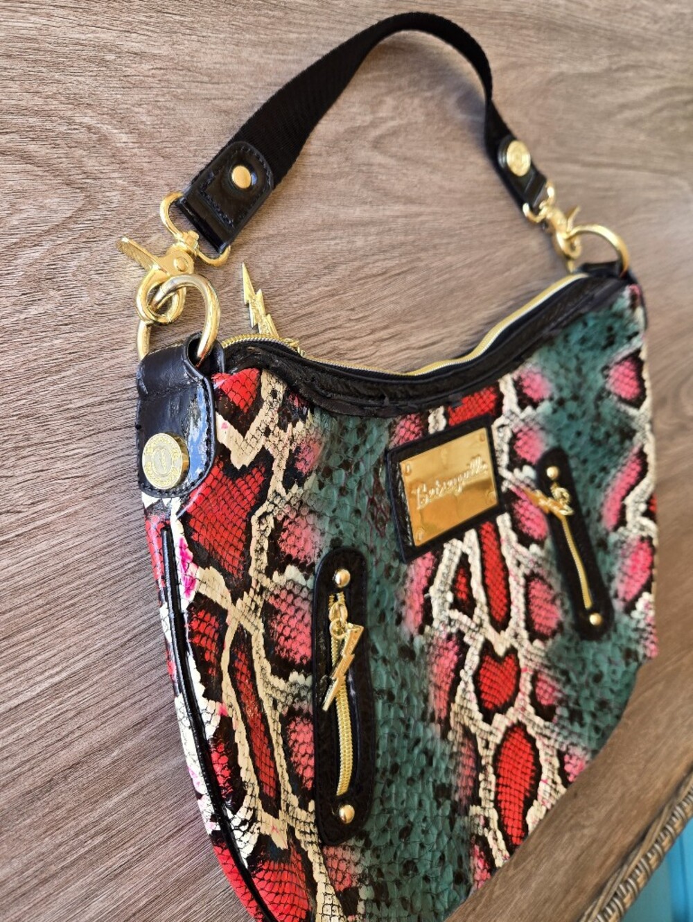 VINTAGE Betseyville by Betsey Johnson Neon Snakeskin Hobo Bag ⚡️ - Picture 4 of 13